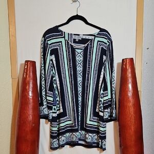 JM Collection Black and Mint Patterned Blouse